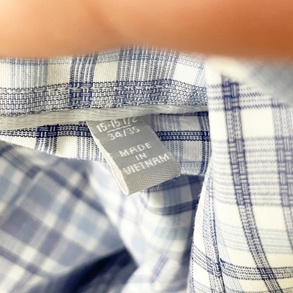 Hickey Freemen Men's Blue White Gingham Plaid Long Sleeve Shirt 15 15 1/2 Cotton - Picture 5 of 6